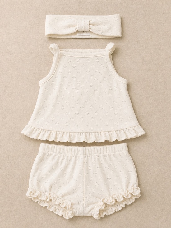 Carter's Other - Carter’s Baby Girl 3 Piece Tank Shorts Headband Set Ivory Newborn Cotton